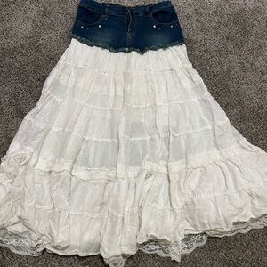 Denim and White Layered Maxi Skirt